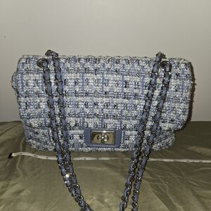 Karl Lagerfeld Blue Tweed Shoulder Bag with Chain